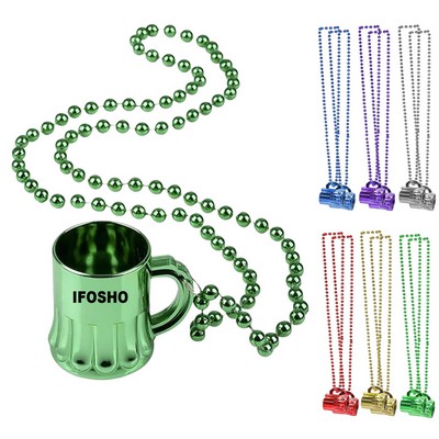 Metallic Beaded Necklace with Mini Beer Mug for Holiday Beer Lovers