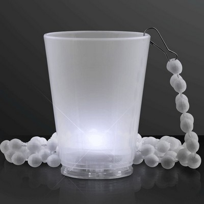 1.5 oz. LED White Party Shot Glass on White Bead Necklace - BLANK