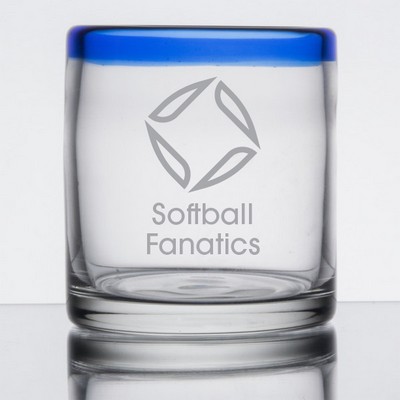 Laser Engraved Libbey® 92302 Aruba 12 oz. Old Fashioned Glass with Cobalt Blue Rim