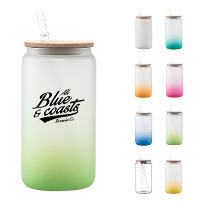 16oz Frosted Beer Can Inspired Glass Jar with Bamboo Lid