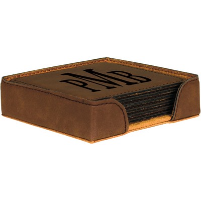 Square Coaster Set - Leatherette - Dark Brown/Engraves Black