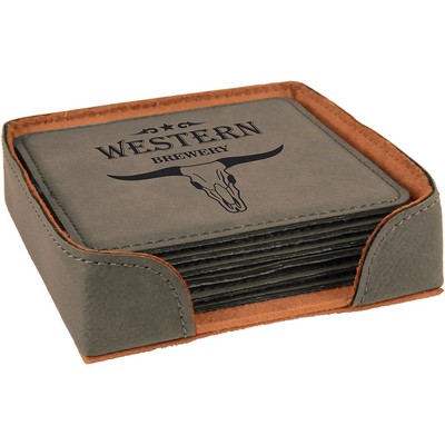 Square Leatherette 6-Coaster Set (Gray)