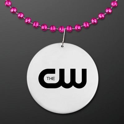 7mm Pink Disco Ball Mardi Gras Beads with White Medallion - PRINTED