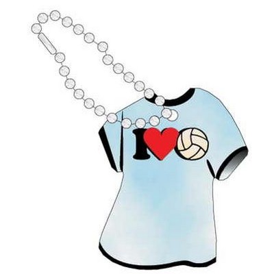I Love Volleyball Promotional T-Shirt Key Chain w/ Black Back (4 Square Inch)