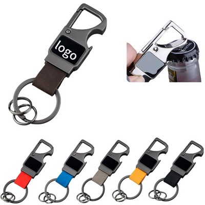 Leather Zinc Alloy Bottle Opener Keychain
