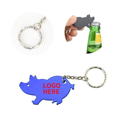 Pig-Shaped Aluminum Bottle Opener Keyring