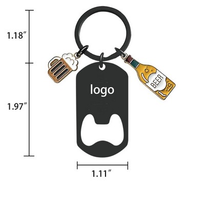 Stainless Steel Bottle Opener Keychain with Beer Bottle Charm