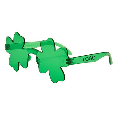 St. Patrick's Day Frameless UV Resistant Green Plastic Four Leaf Clover Sunglasses