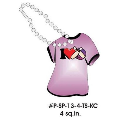 I Love Bowling Promotional T-Shirt Key Chain w/ Black Back (4 Square Inch)