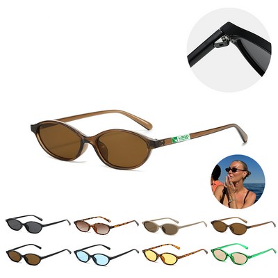 Small Narrow Shades Round Retro Oval Sunglasses-Metal Hinges