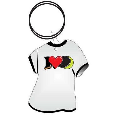 I Love Tennis w/ Racket T-Shirt Key Chain w/Clear Mirrored Back (4 Square Inch)