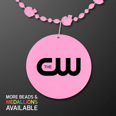 Pastel Pink Football Helmet Bead Necklaces With Medallion (NON-LIGHT UP) - PRINTED