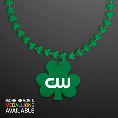 Rounded Mini Shamrocks Bead Necklace with Shamrock Medallion - PRINTED