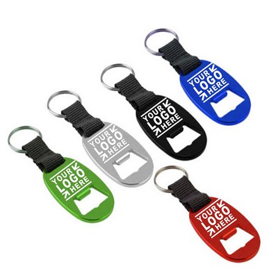 Promotional Oval Bottle Opener Keychain w/ Strap