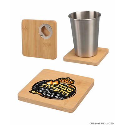 Union Printed - 4" Square Bamboo Coaster with Beer Opener - Full-Color Logo
