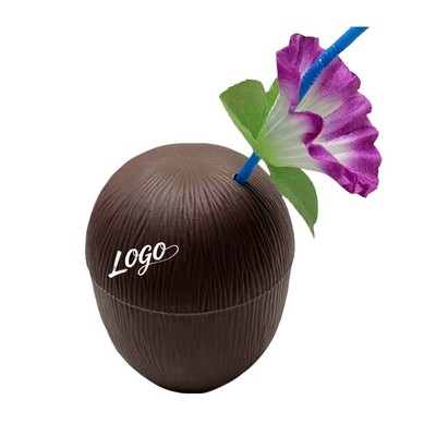 16oz Hawaiian Coconut Cup with Flower Straw