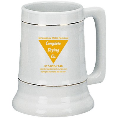 28 Ounce White Ceramic Stein with Gold Bands