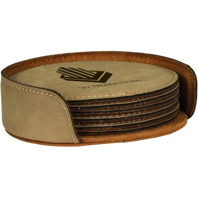 Coaster Set - Leatherette - Light Brown/Engraves Black