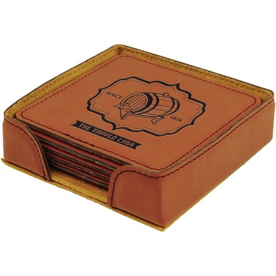 Square Leatherette 6-Coaster Set (Rawhide Brown)