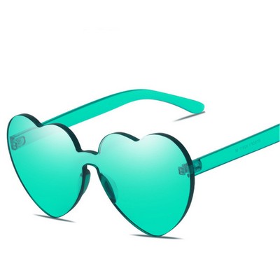 Clear Color Heart Shape Frameless One-Piece Sunglasses Thick Style