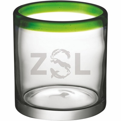Laser Engraved Acopa Tropic 12 oz. Rocks / Old Fashioned Glass with Green Rim