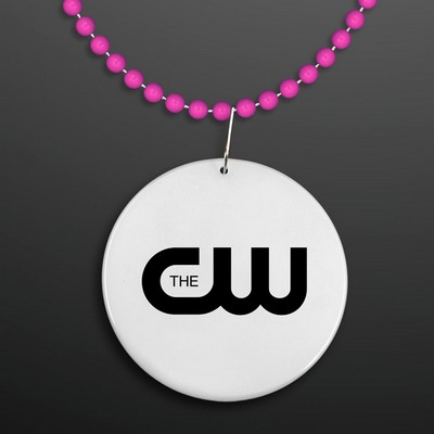 Round Fuschia Beads with White Medallion (Non-Light Up) - PRINTED