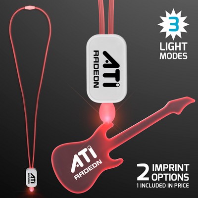 Neon Look Necklace Red LED Lanyards with Acrylic Guitar Pendants - PRINTED