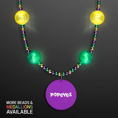 Mardi Gras Jewelry LED Beads Necklace with Purple Medallion - PRINTED