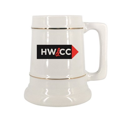 28 Oz. White Stein w/ Gold Band
