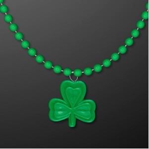 Small Shamrock Medallion on Green Bead Necklace (NON-Light Up) - BLANK