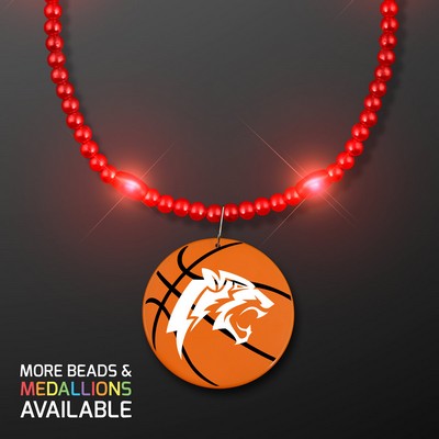Red LED Bead Necklace with Basketball Medallion - PRINTED