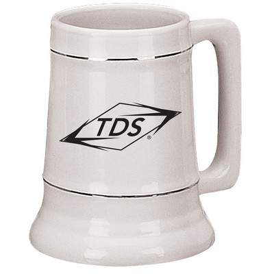 28 Ounce White Ceramic Stein with Platinum Bands