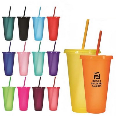 24oz Plastic Straw Cup with Lid