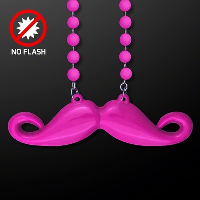 Pink Mustache Necklace on Pink Beads, NON Light Up - BLANK