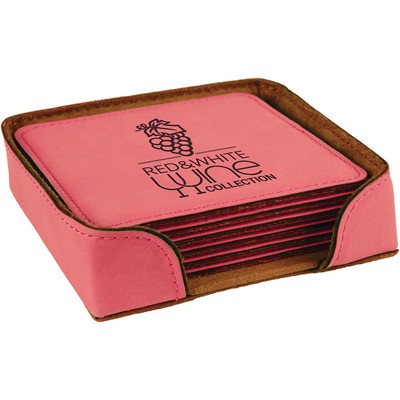 Square Leatherette 6-Coaster Set (Pink)