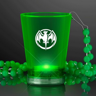 1.5 oz. Light Up Green Shot Glass on Green Bead Necklace - PRINTED