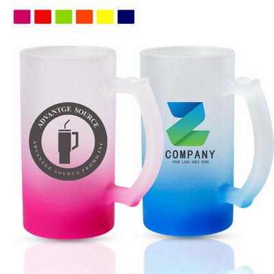 16 Oz. Colored Gradient Frosted Glass Beer Mug with Handle